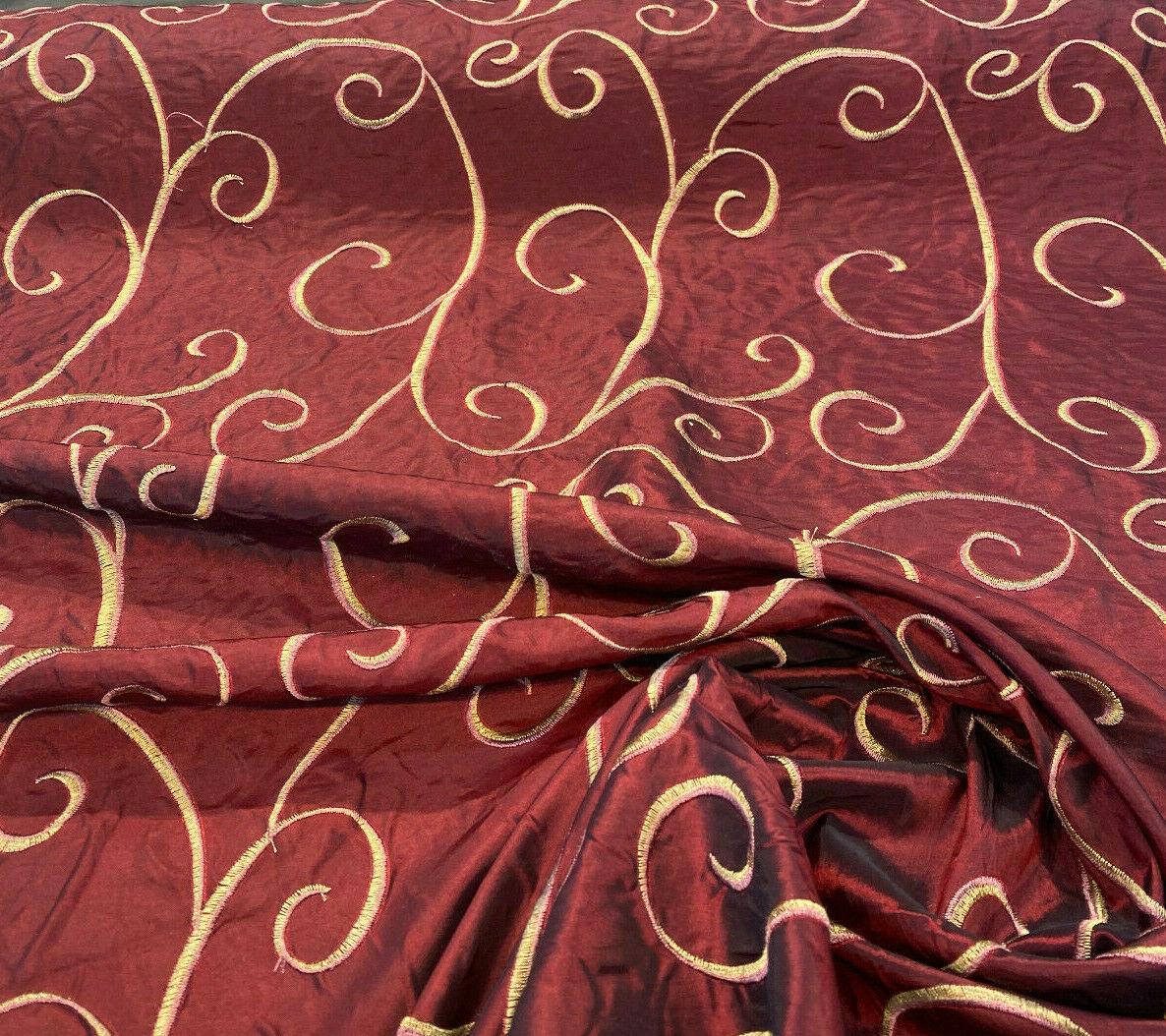 Merlot Red Swirls Embroidered Slub Faux Silk Fabric by the yard –  Affordable Home Fabrics